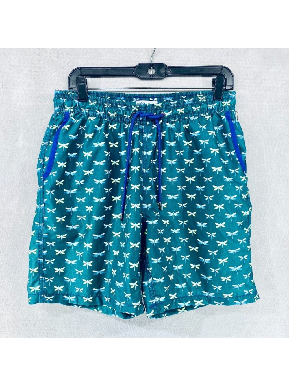 Mr Swim Shorts Mens L Green Blue Drawstring Board Beach Trunks Dragonfly